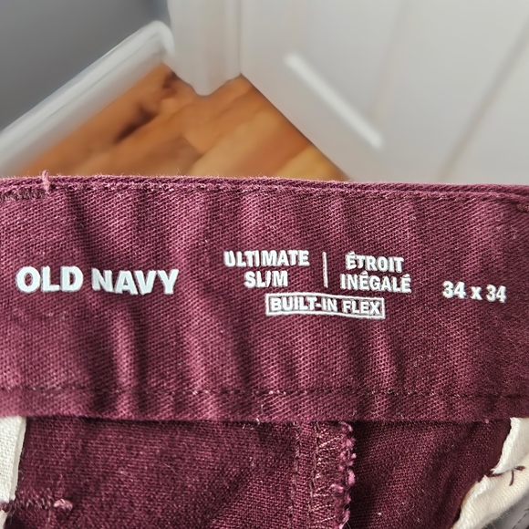 Old Navy Burgundy Chinos Pants Trousers Long Tall Inseam Mens Size Waist 34 - Picture 2 of 11